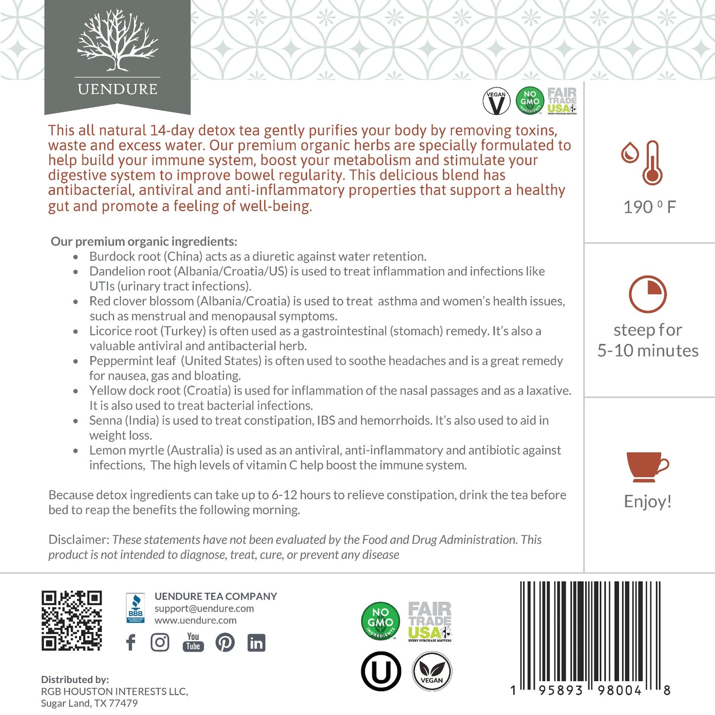SlimTea Herbal Detox Back Label