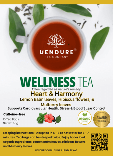 
                    
                      UEndure Wellness Tea package with tea cup and leaves on a white background
                    
                  