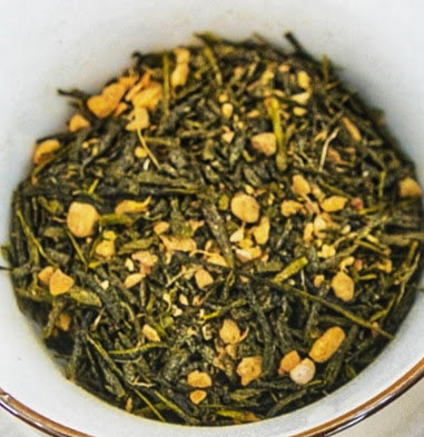 organic sencha green tea with ginger pieces