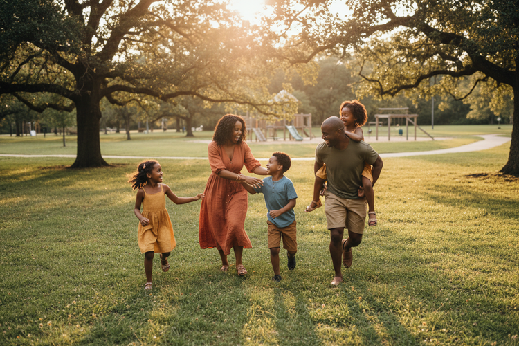 
                    
                      African American couple playing with children
                    
                  