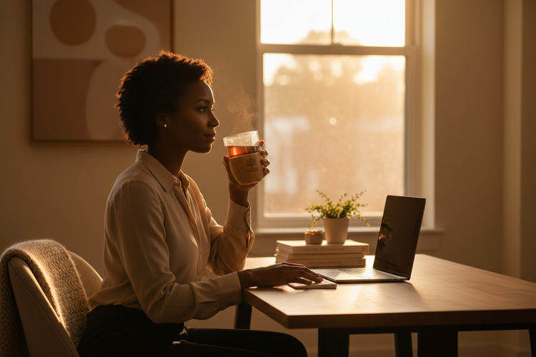 
                    
                      Black woman at home office with UENDURE tumbler
                    
                  