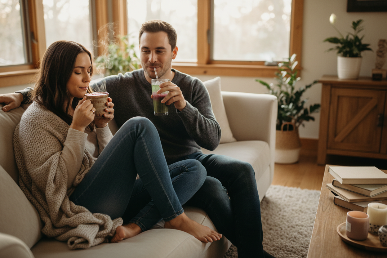 Couple Enjoying Chocolate Raspberry Matcha