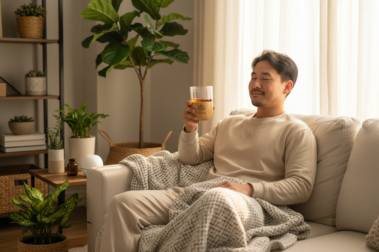 
                    
                      Man on sofa with UENDURE tumbler
                    
                  