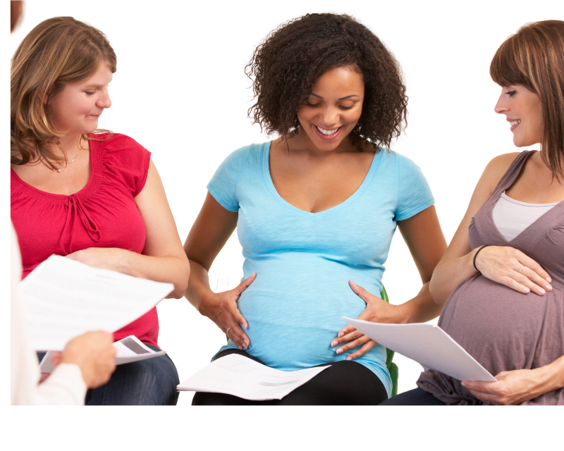 
                  
                    three pregnant women smiling
                  
                