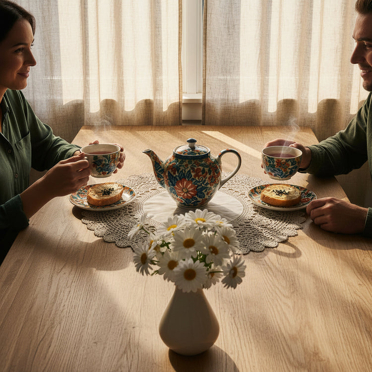 
                    
                      couple sitting at the table drinking tea
                    
                  