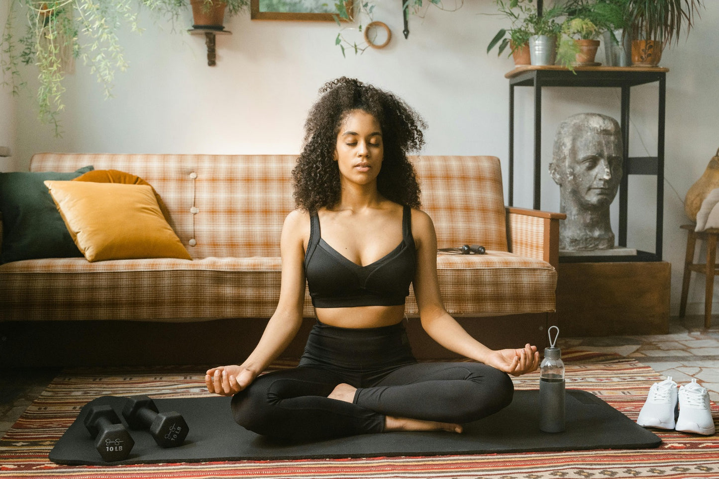 beautiful Black woman meditating