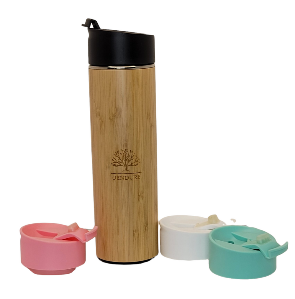 Teabloom All-Beverage Tumbler – 15 oz – Natural Bamboo and Tempered Glass